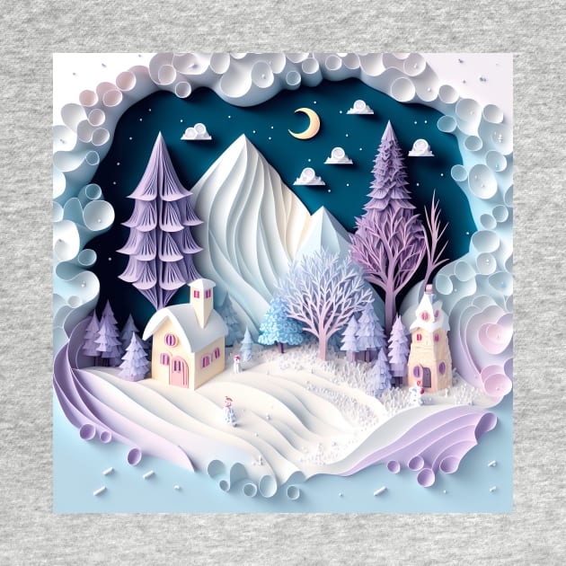 papercut illustration of magical winter, paper quilling, voxel by UmagineArts